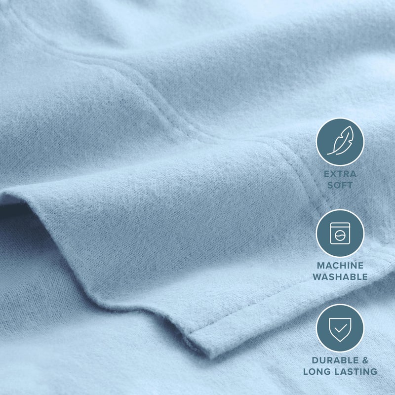 Bare Home Flannel Sheet Set 100% Cotton, Velvety Soft Heavyweight - Double Brushed Flannel - Deep Pocket (Split King, Light Blue) - Image 3